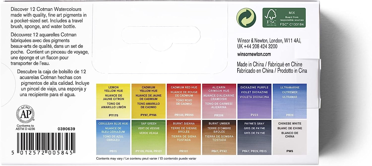 Winsor & Newton 390639 Cotman Water Colour Paint Field Box Set, 14 Piece Set, Half Pans - Image 4